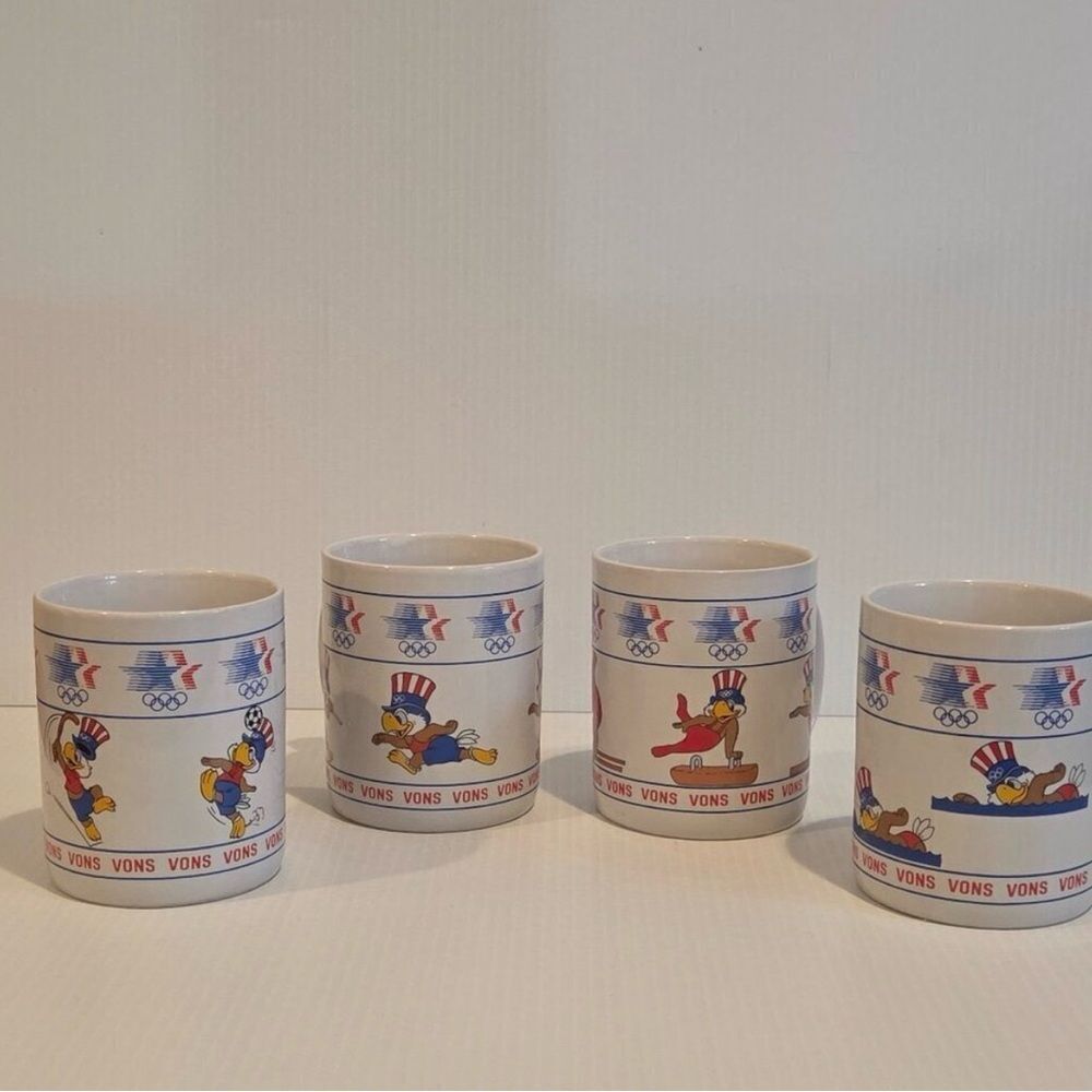 Vons Olympic Mascot Ceramic Mugs - Set of 4 - Patriotic Duck Design